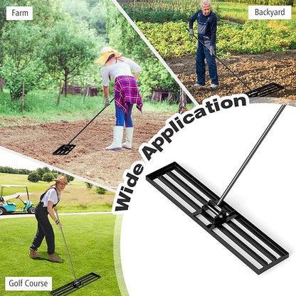 46" x 10" Lawn Leveling Rake, Heavy Duty Landscape Rake with 67" Handle, Non-Slip Grip & Flat Head, Space-Saving Lawn Level Tool for Garden, Backyard, Golf Course & Sports Field(Black)