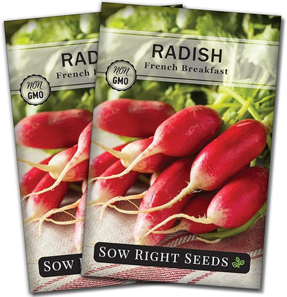Sow Right Seeds - French Breakfast Radish Seed for Planting - Non-GMO Heirloom Packet with Instructions to Plant a Home Vegetable Garden - Fast Growing Variety - Long and Tapered with Spicy Flavor (2)
