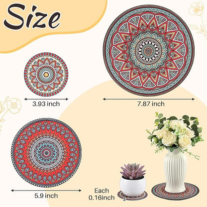 Nuanchu 6 Pcs Boho Plant Pot Mat 3 Sizes Absorbent Non Slip Pots Pad Round Plant Coaster Mat Gardening Indoor Outdoor Flower Plant Protect Mat