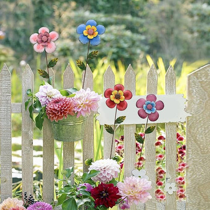 Veclotch 4Pcs Metal Flower Garden Stakes, 16"" H Rustic Flowers Yard Stake Decorative Spring Outdoor Garden Decor Planter Flower Pot Metal Flower Stick for Patio,Lawn,Yard,Pathway (Flower)