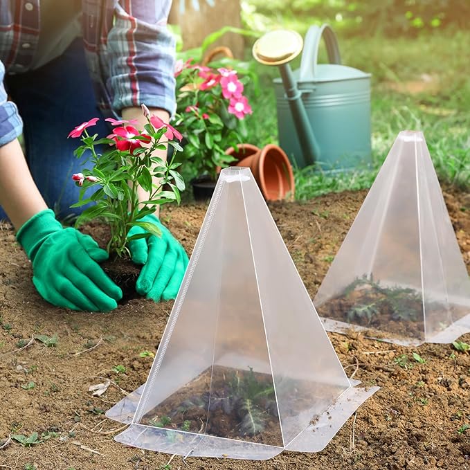 Garden Cloches for Plants, 50 Pack Plastic Small Plant Seedling Protector, Reusable Clear Bell Covers with 100pcs Metal Stakes, Mini Greenhouse Against Sun, Frost, Snails, Birds, 7.8" x 11"