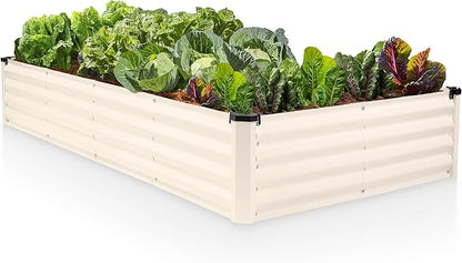 Plant & Plot Galvanized Raised Garden Beds Outdoor // 6×3×1 ft Planter Raised Beds for Gardening, Vegetables, Flowers // Large Metal Garden Box (White) // Patented Tool-Free Design