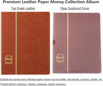 Ettonsun Leather 60-Pocket Paper Money Album Currency Holders for Collectors Collection Supplies Holder Book for Travel Bill Banknote Stamp Storage Display with 10 Collecting Pages (Brown)