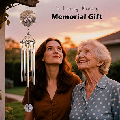 Tree of Life Memorial Wind Chimes - Sympathy Gifts for Loss of Loved One, Outdoor Windchime in Memory of Mom/Dad with Keepsake Card and Gift Box