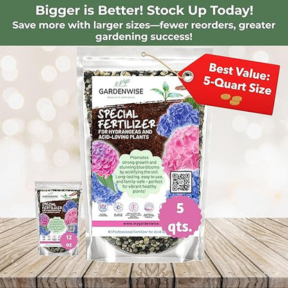 Slow Release Hydrangea Fertilizer with Iron & Sulfur – Indoor & Outdoor Soil Acidifier for Miracle Growth (4 qt)
