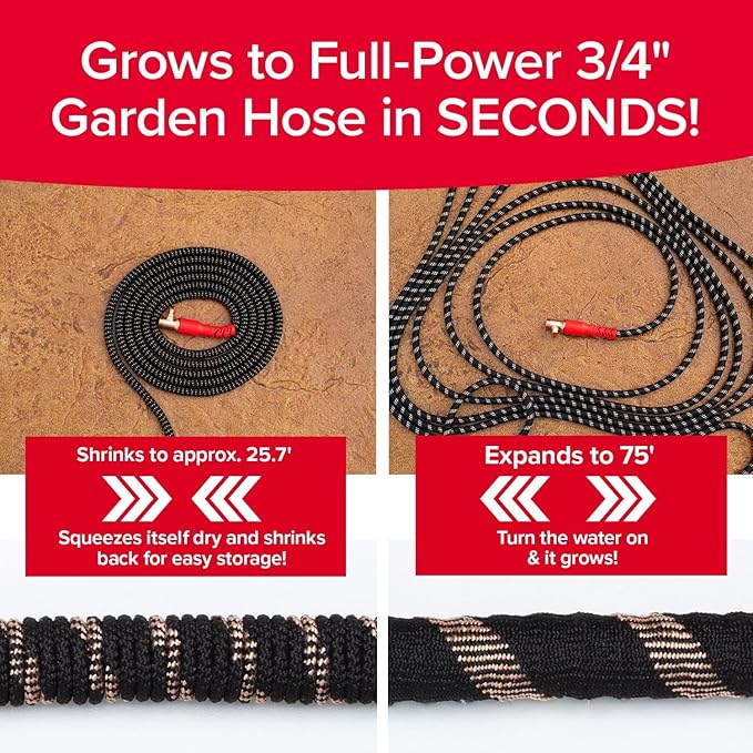 Pocket Hose Copper Head Expandable Garden Hose 75ft with Pocket Pivot, No Tangles, AS SEEN ON TV, 360° Swivel, Tri-Tex Tubing, Force Field Jacket, Lead-Free, No-Kink, Anti-Burst w/APT