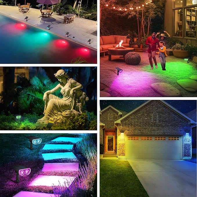 Linkind Solar Lights Outdoor StarRayS, Color Changing Solar Spot Lights, IP67 Waterproof Solar Spotlights for Landscape Garden Pathway Walkway (Multicolor, 6 Pack)