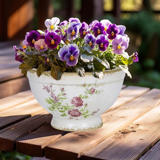 Vintage Ice Crackle Grazd Ceramic Flower Pot with Drainage Holes, 4.33 Inch Rustic Planter for Indoor Plants, Outdoor Garden, Farmhouse Gift Tuscan Decor (Pink)