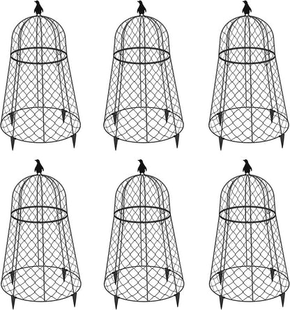 (6 Packs) 13" D x 20" H Garden Cloches for Plants, Rustproof Plant Cloche and Cover, Large Wire Plant Protectors from Animals, Split-Design Metal Plant Cloche with Collapsible Stakes, Black