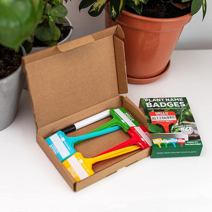 Plant Name Badges - Wipeable Labels for House Plants - Home Accessories - x 12 100% Recycled Name Tags for Indoor Plant Pots - Pen Included