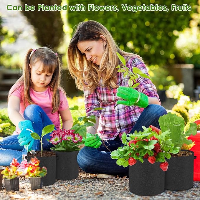12-Pack 5 Gallon Thickened Non-Woven Breathable Plant Grow Bags, Fabric Inflatable Pots Flowerpots with Handles, Fabric Plant Bags, Black.
