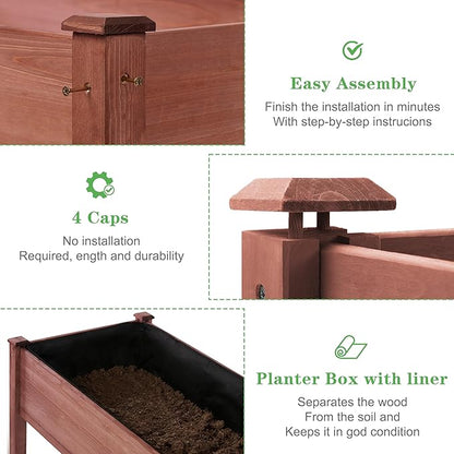 48×24×30 Inch Raised Garden Bed with Legs, Solid Wood Elevated Planter Box Stand with Liner for Outdoor, Backyard, Patio, Balcony