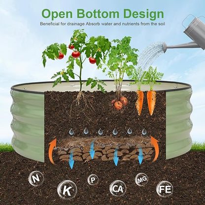 Galvanized Raised Garden Bed- 2Pcs 3x3x1FT Metal Planter Boxes Outdoor | Round Steel Raised Bed Kit & Fire Pit Ring for Gardening with Protective Tape, Gloves for Vegetables, Flower (Green)