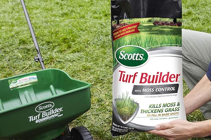 Scotts Turf Builder with Moss Control, Moss Killer and Lawn Fertilizer, Covers Up to 5,000 sq. ft., 25 lbs.