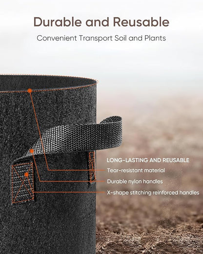 The Growing 5 Pack 5 Gallon Fabric Grow Bags，Thickened Aeration Nonwoven Fabric Plant Pots with Durable Handles,Heavy Duty 300G Planter Pot for Tomato, Fruits, Vegetables and Flowers, Black