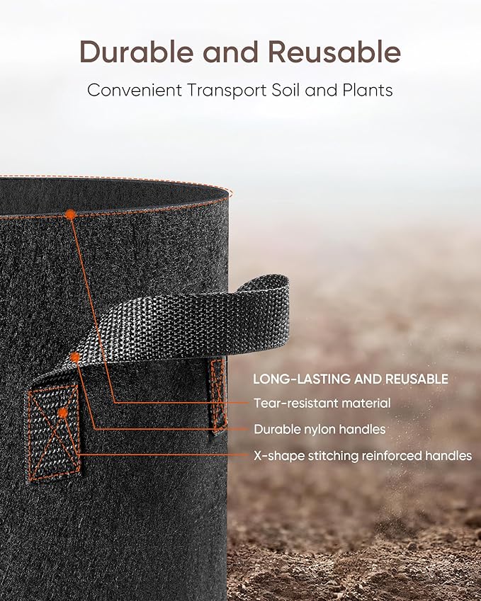 The Growing 5 Pack 1 Gallon Fabric Grow Bags，Thickened Aeration Nonwoven Fabric Plant Pots with Durable Handles,Heavy Duty 300G Planter Pot for Tomato, Fruits, Vegetables and Flowers, Black