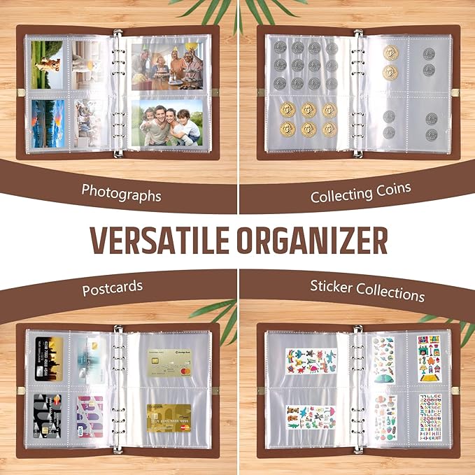 Seed Storage Organizer, Seed Packet Organizer Binder with 80Pcs Garden Seeds Storage Envelopes and 40 Clear Pocket Sheet Protectors for Protecting Vegetable Seeds (Brown, 9.1 x 6.5inch)