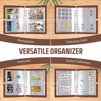 Seed Storage Organizer, Seed Packet Organizer Binder with 80Pcs Garden Seeds Storage Envelopes and 40 Clear Pocket Sheet Protectors for Protecting Vegetable Seeds (Brown, 9.1 x 6.5inch)