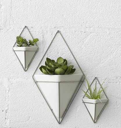 Umbra Trigg Hanging Planter Vase Wall Decor, Set of 2 Pots Containers for Succulents, Cactus, Faux Plants, and More, Small, White/Nickel