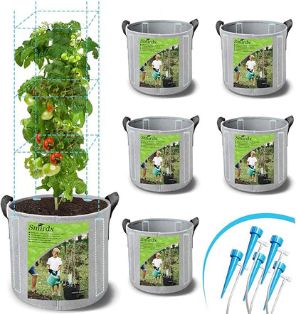 5 Pack 10 Gallon Plant Grow Bags with Automatic Irrigation Equipment and Reinforced Handles for Plant Support, Non-Woven Durable Breathe Fabric Grow Pots for Carrot, Onion, Flower, Tomato