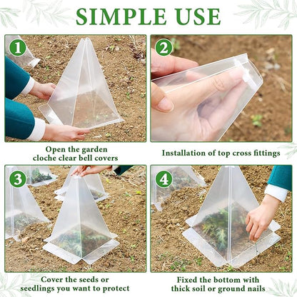 30 Pieces Garden Cloches for Plants, Reusable Plastic Plant Seedling Protector with 60 Ground Securing Peg, Transparent Bell Jar Cloches to Protect Plants from Birds, Slugs, sun, Frost, Freeze Weather