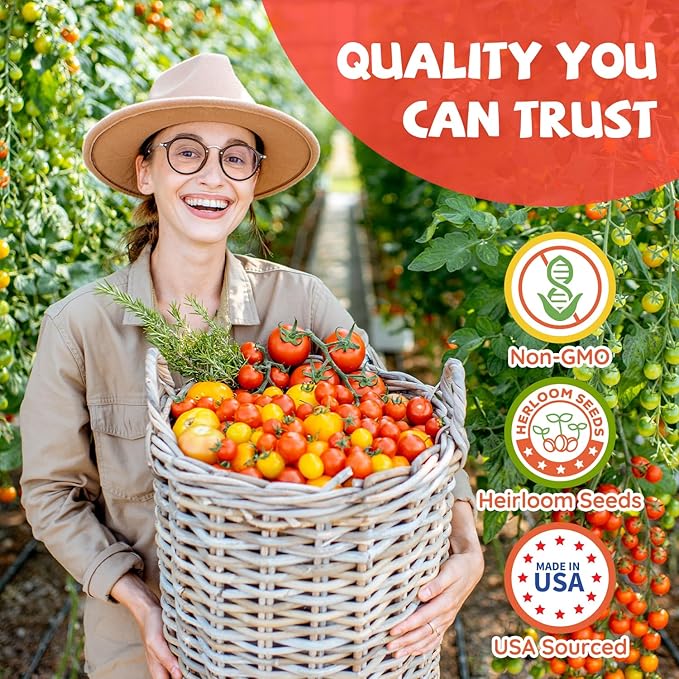 10 Heirloom Tomato Seed Varieties Packet - Non-GMO, Open Pollinated Seeds for Planting Home Garden - Beefsteak, Roma, San Marzano, Cherokee Purple, Cherry Tomato & More