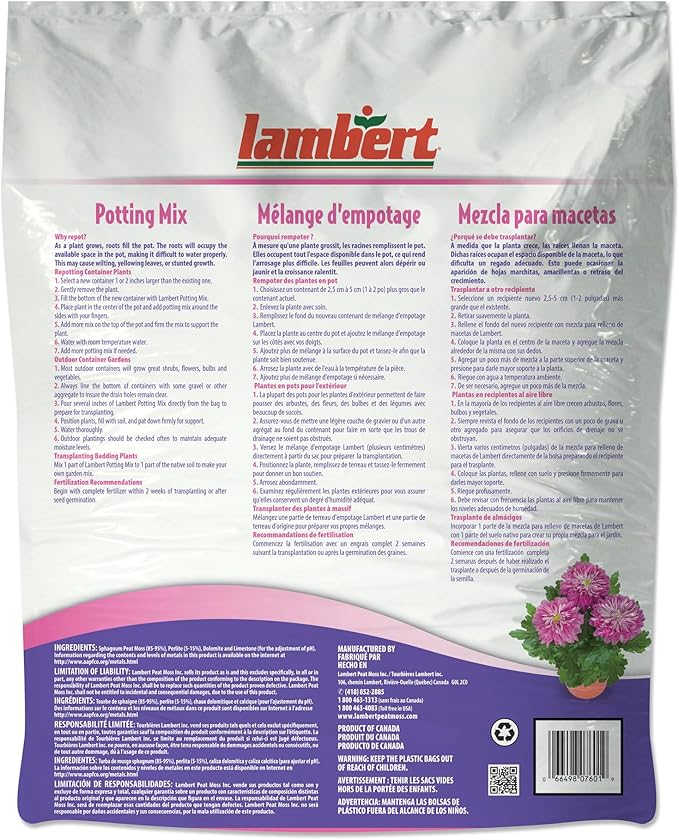Lambert Potting Mix - Potting Soil Mix for Flowers, Vegetables, Shrubs, Container Plants, Annuals, Perennials, for Indoor and Outdoor - 8 Quarts