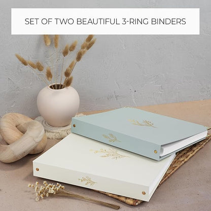 Aesthetic 3 Ring Binder Set of 2 - Sturdy 1 Inch Binder Fits Letter Sized Paper - A Cute Holder for Women or Men with Pocket Easily Organizes Your Paperwork for School, Office or Work