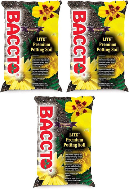 Michigan Peat 1440 Baccto Lite Premium Potting Soil for Gardening, Seed Starting, Propagation, and More, 40 Quart Bag (3 Pack)