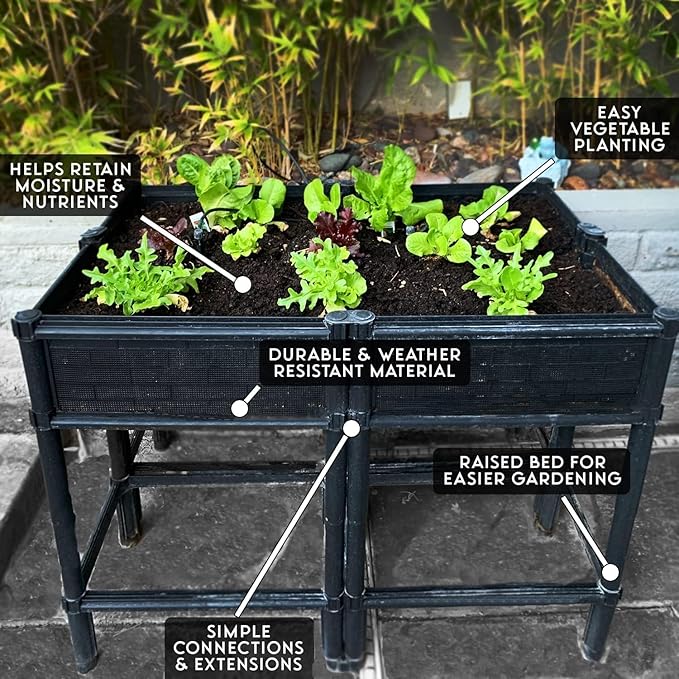 Elevated Raised Garden Bed with Legs 7" Depth Planter Box | Non-Toxic Sun Protected Material | 36" L X 24" W X 27" H for Easy Planting | Large Vegetable & Herb Backyard Patio