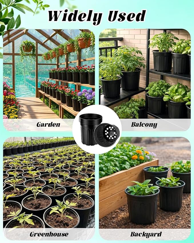 1 Gallon Plastic Plant Nursery Pot/Pots 65pcs Seedlings Flower Plant Container Seed Starting Pots Flexible Thickened Soft Plastic Garden Seedling Pot with Holes