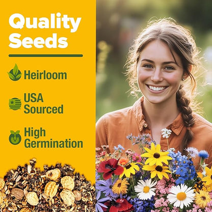 HOME GROWN 65,000+ Wildflower Seeds Heirloom Perennial Flower Seeds Mix for Attracting Bees Birds & Butterflies, High Germination (Midwest, 4 oz)