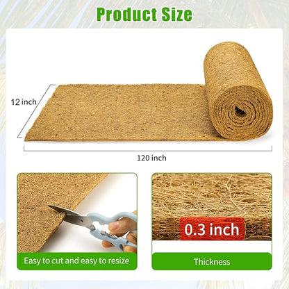 Coco Liner Roll 12x120 Inch, Natural Coconut Liners for Planter Flower Basket, Thick Coco Fiber Mat for Hanging Basket, Garden Decoration, Animal Pet Pads, Reptile Carpet