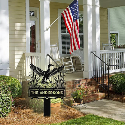 Custom Metal Garden Sign with Stake, Personalized Duck Garden Signs for Outside, Customized Garden Name Signs for Yard Lawn Outdoor Decor Gardening Gifts for Moms Grandmas Gardeners