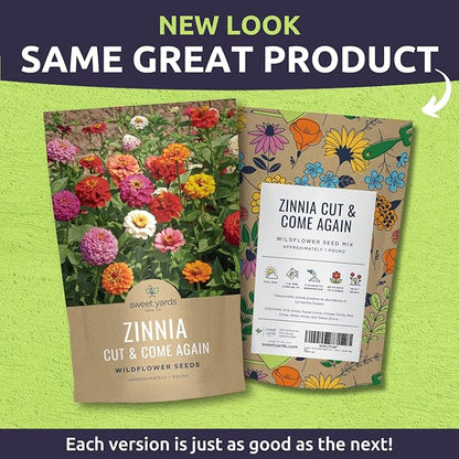 Zinnia Cut & Come Again Mix - Bulk 1 Pound Pouch - 60,000 Flower Seeds for Planting - Zinnia elegans