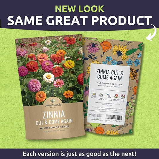 Zinnia Cut & Come Again Mix - Bulk 1 Pound Pouch - 60,000 Flower Seeds for Planting - Zinnia elegans