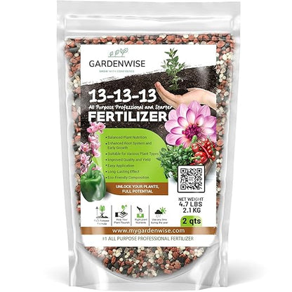 13-13-13 Slow Release Granular Fertilizer – All Purpose Plant Food 13 13 13 for Outdoor Grass, Vegetables, Roses, Flowers, Shrubs, Trees. Lawns, Gardens, Potted Plants (2 quarts)