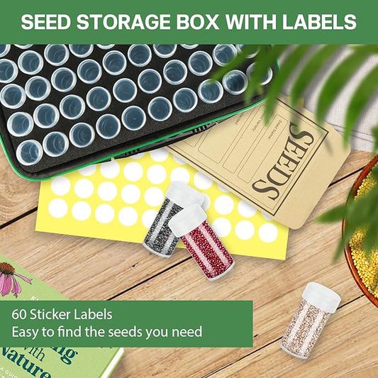 60 Slots Seed Storage Organizer with 10 Envelopes, Garden Seed Packet Container with Label Stickers Zipper Bag for Flower Plants Vegetable