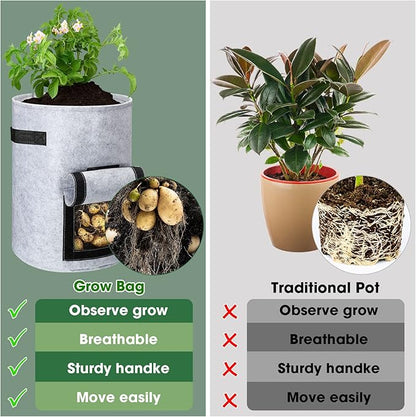 12 Pack Potato Grow Bags 10 Gallon 7 Gallon Garden Planting Bag with Flap Vegetable Grow with Handles and Harvest Window Thickened Nonwoven Fabric Pots for Tomato Vegetable and Fruits(Mix Color)