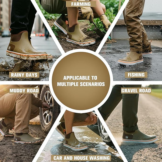 Trudave Mens Deck Boots, Waterproof Rubber Fishing Rain Boots, Anti-slip Short Ankle Shoes for Outdoor Fishing, Boating, Size 5-14