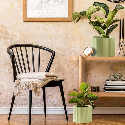 Ceramic Plant Pots, 8.1 + 6 Inch Planters for Indoor Plants, Modern Flower Pot for Plant with Drainage, Medium Cylinder Flower Pots for Indoor/Outdoor, House Plants, Matte Green