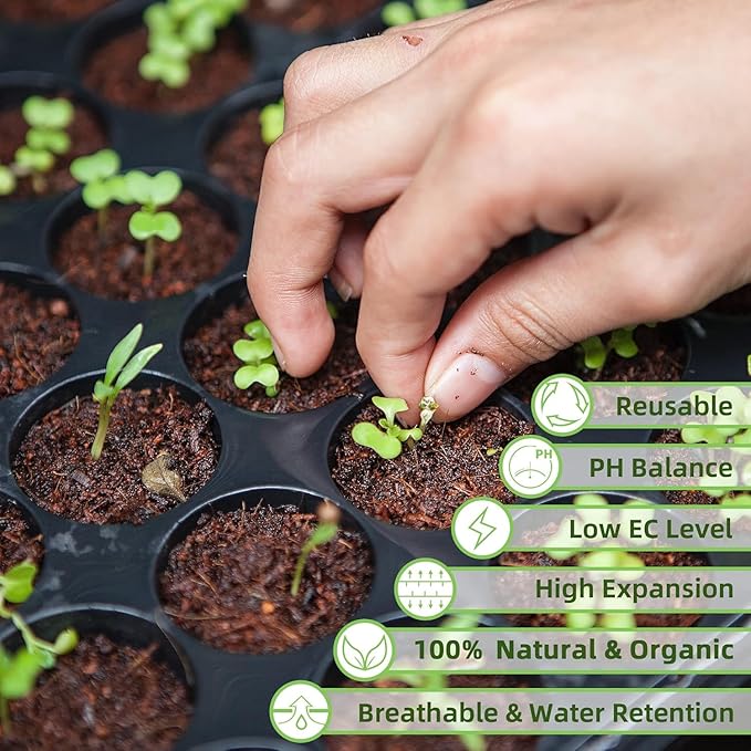 Premium Organic Coconut Coir Bricks -4 Pack Coco Coir Bricks for Planting, Gardening, and Potting Soil Substrate. Low EC & pH Balanced 100% Organic Peat Moss Mix with Fiber from Coconut Husks