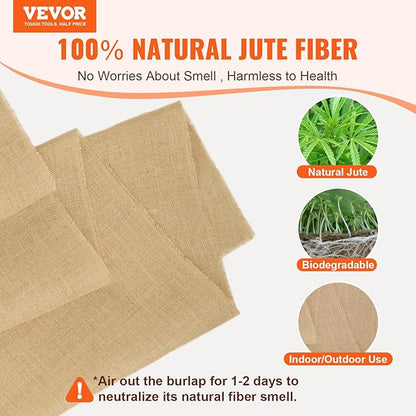 VEVOR Burlap Fabric Roll, 40” x 30 ft High Density Natural Jute Fiber Material for Outdoor Plant Care, Tree Wrap Roll, Decor, DIY Crafts, Wedding, Garden Weed Barrier, Plant & Tree Winter Covering