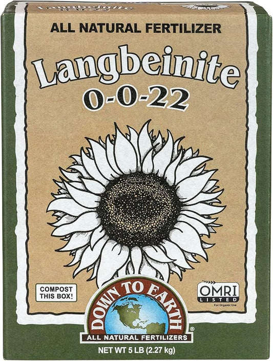 Down To Earth All Natural Fertilizers Organic Langbeinite, Potassium Magnesium Sulfate (K-Mag) Granular Plant Food 0-0-22, 5 lb