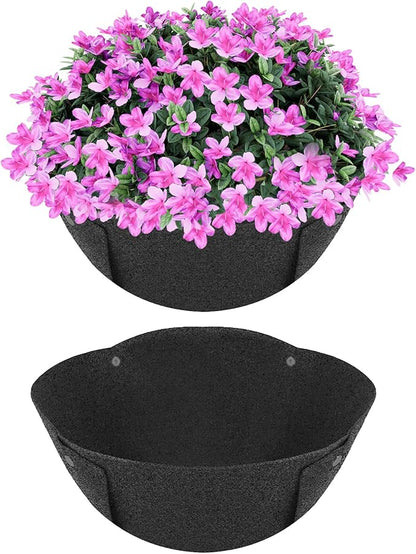 HKZ Hanging Planter Basket Liners - 2 Pack 12 Inch Round Fabric Liners for Hanging Baskets, Replacement Coco Fiber Liner, Durable Non-Woven Liners for Hanging Baskets Planters Flowers, Plants (Black)