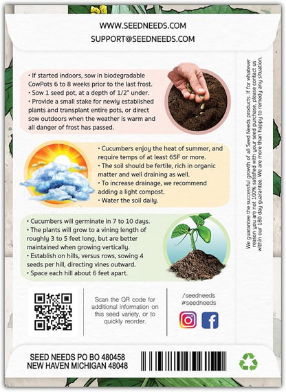 Seed Needs Cucumber Seeds for Planting Armenian Yard Long Cucumbers - Heirloom Non-GMO & Untreated - Snake Melon/Serpent Cucumber to Plant a Home Grown Outdoor Vegetable Garden (1 Pack)