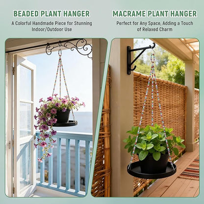2-Pack Modern Boho Macrame Plant Hanger, 10/11 Inch Metal Hanging Planter Holder for Indoor and Outdoor Home Garden Decor, Black Hanging Plant Shelf for Window, Wall, and Ceiling. (American, 10/11)