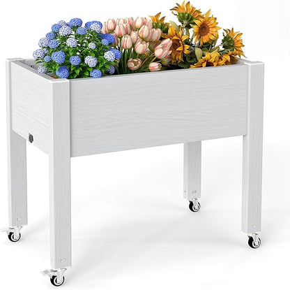 EasyUp Horticulture Raised Garden Bed with Legs, Divisible Raised Resin Planter Box for Backyard, Patio, Balcony, with 4 Legs, 4 Swivel Lockable Wheels(Ashen,30.04 * 17.72 * 28.9)