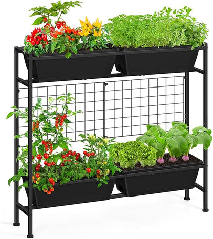 OYEAL Raised Garden Bed 32" Tall Elevated Planter Boxes with Trellis & Legs, Standing Herb Garden Planter Outdoor for Gardening, Vegetables, Flowers, Herbs, Backyard, Black
