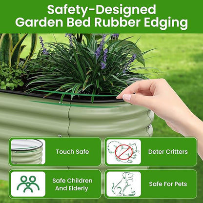 5x2x1.4 Ft Raised Garden Bed, Planter Box Outdoor with Rubber Edge Zinc-Aluminum-Magnesium Stainless Steel Durable Metal Garden Beds Kit for Vegetables, Flowers, Herbs and Succulents, Light Green